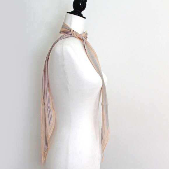 LIZ CLAIBORNE blush pink scarf, Vintage hair accessory, long striped sca… - Picture 3 of 7
